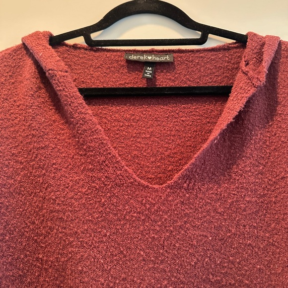 Derek heart burgundy & black v neck hoodie sweater winter casual holiday fall M - Picture 10 of 13